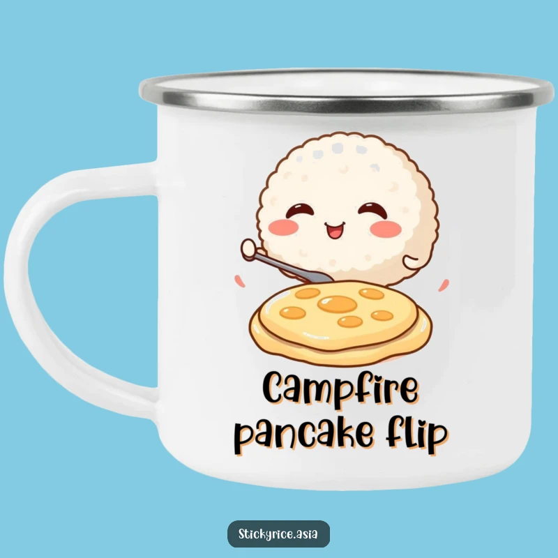 Funny Rice Ball Camping Mug: Sip Your Coffee with Breakfast Humor.