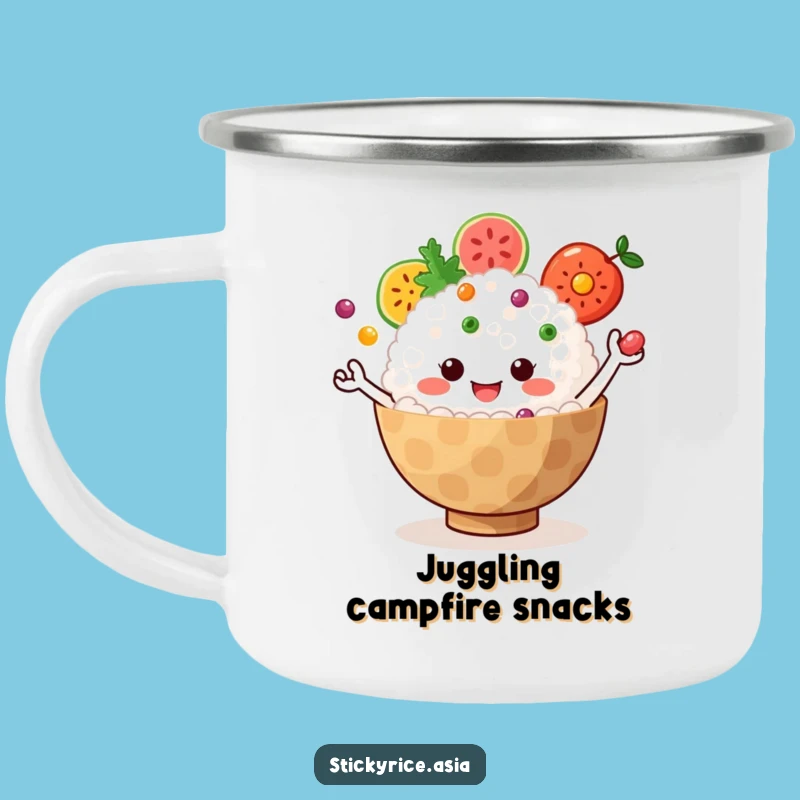 Funny Rice Camp Mug: Juggling Fruit Drinkware, Great Funny Gift