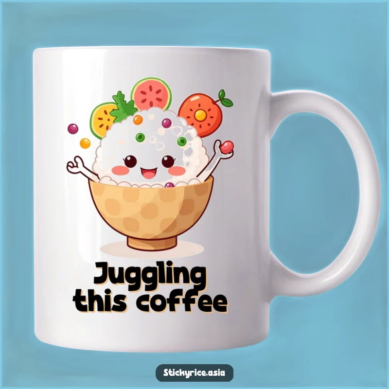 Funny Rice Bowl Mug: Juggling Fruit Fun, Perfect Gift
