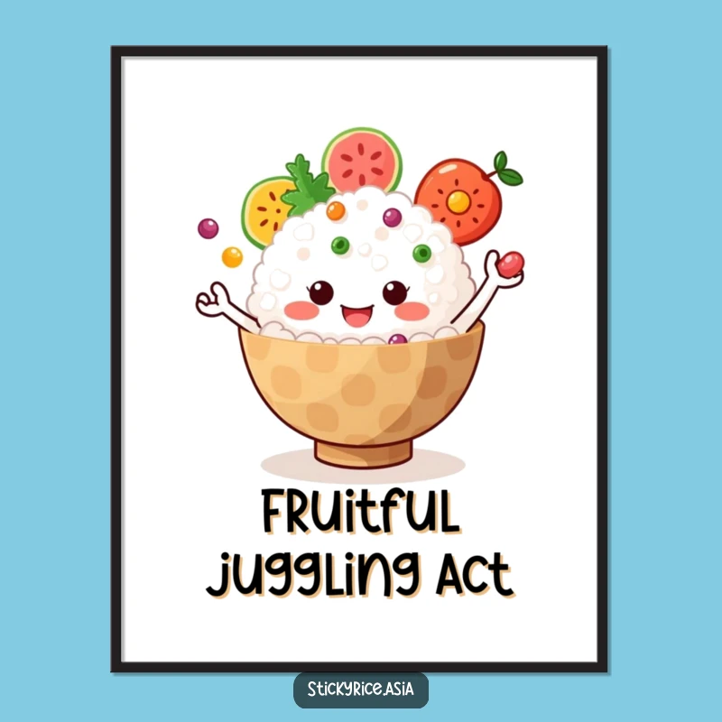 Funny Rice Art Print: Juggling Fun, Digital Download for Cheerful Decor