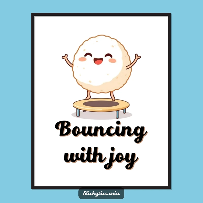 Funny Rice Ball Art Print: Trampoline Fun, Digital Download for Joyful Decor
