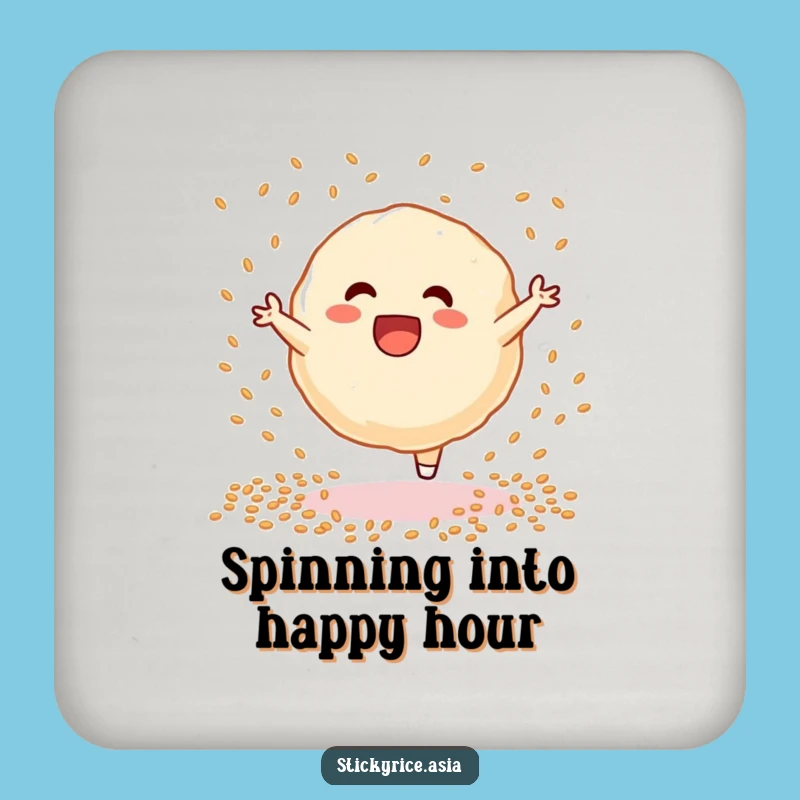 Funny Excited Sticky Rice Dumpling Cartwheel Drink Coaster - Protect Surfaces with Humor