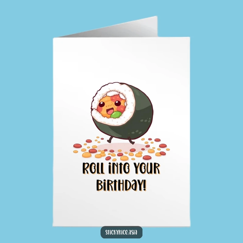Free Printable Birthday Card: Giddy Sushi Roll Cartwheel, Hilarious Downloadable Gift