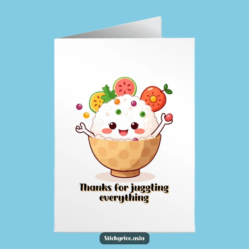 Free Printable Funny Rice Bowl Thank You Card: Juggling Thanks - Hilarious Downloadable Gift!