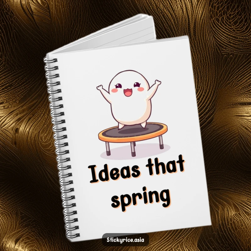 Funny notebook featuring a happy sticky rice dumpling bouncing on a trampoline, inspiring creative and joyful note-taking.